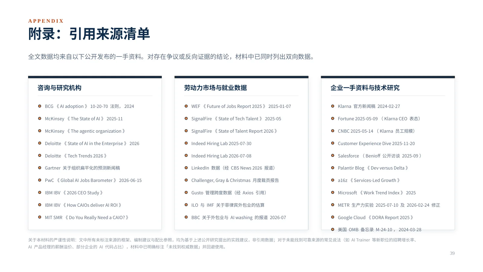 企业 AI 组织如何升级：第 41 页 · 附录：引用来源清单